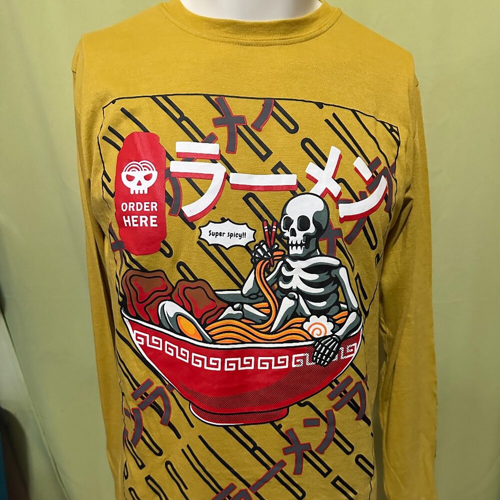 Launder Super Spicy Ramen Noodles Men's Yellow LS Shirt Medium